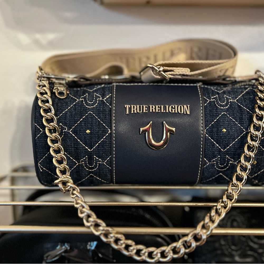 True Religion Navy denim crossbody Quilted Shoulder Bag - Picture 4 of 7